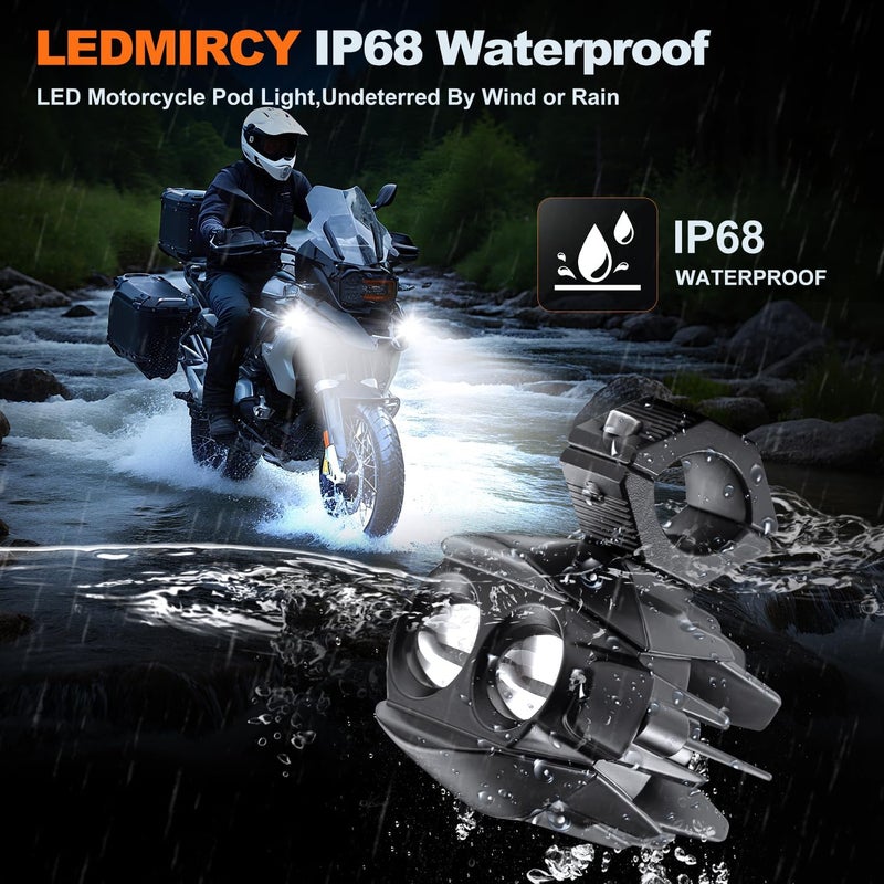 LEDMIRCY Motorcycle Auxiliary Lights, Motorcycle Fog Lights with Switch Wiring Harness Ip68 Waterproof Driving Spot Light with Mount Brackets Exploradoras LED para Moto for ATV Snowmobile Boat etc - Image 2